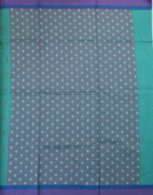 PURE COTTON SAREE - Turquoise Teal with Royal Blue & Lavender Purple