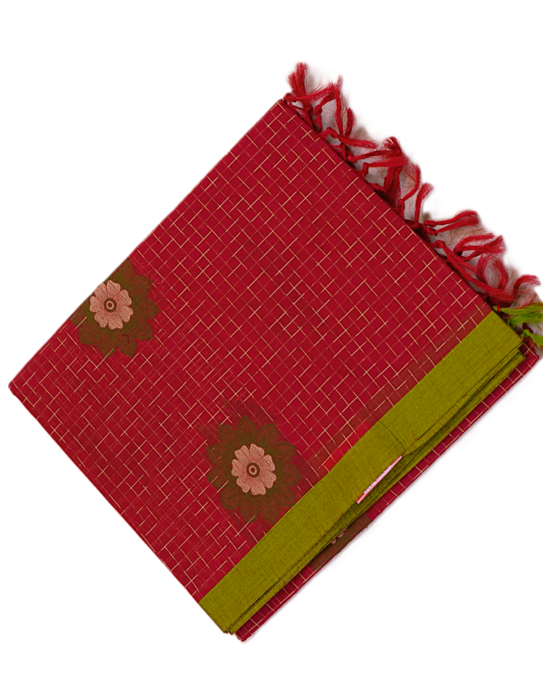 T16 PURE COTTON SAREE - Ruby Red