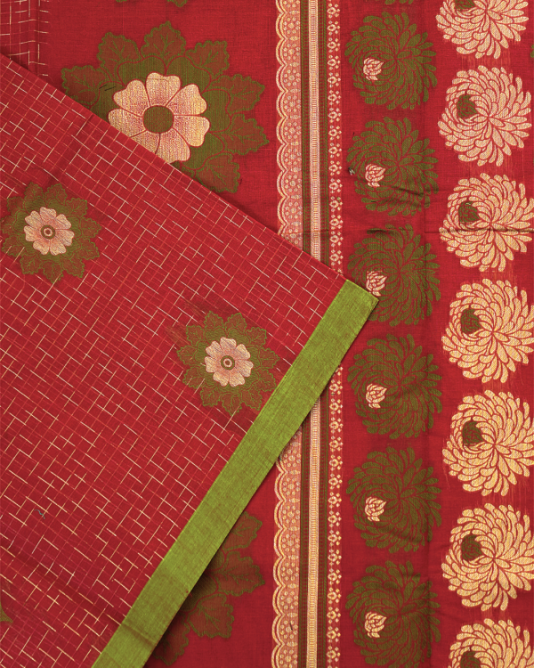 T18 PURE COTTON SAREE - Ruby Red
