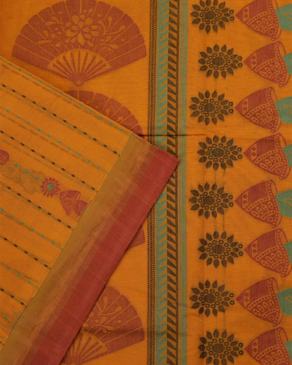 T19 PURE COTTON SAREE - Mustard Orange