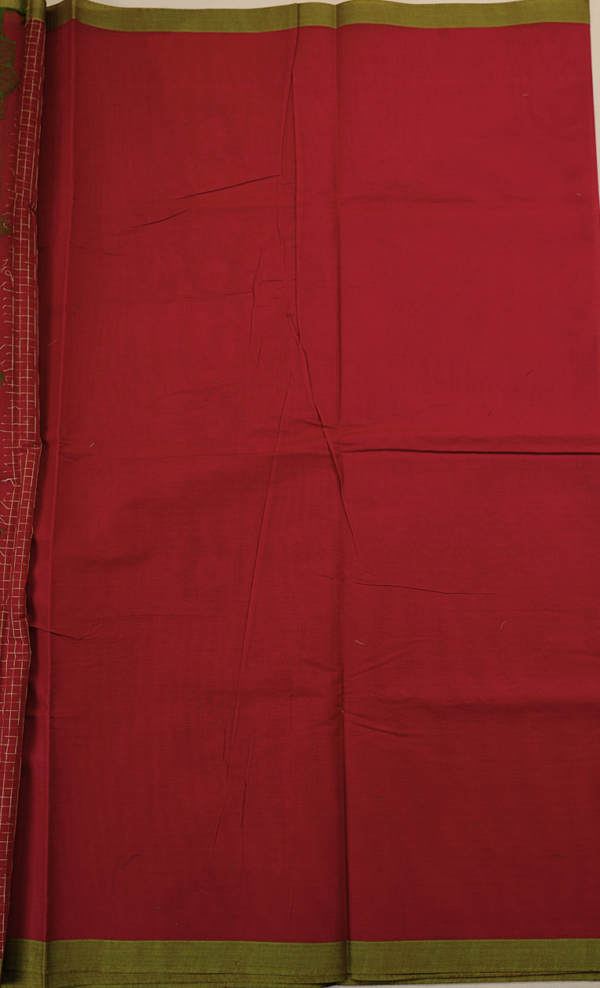 T19 PURE COTTON SAREE - Ruby Red