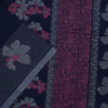 PURE COTTON SAREE - Midnight Navy Blue with Steel Grey & Magenta Pink