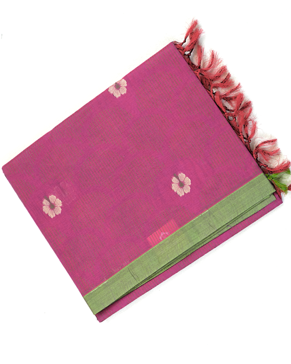 PURE COTTON - Magenta Pink with Sage Green Border
