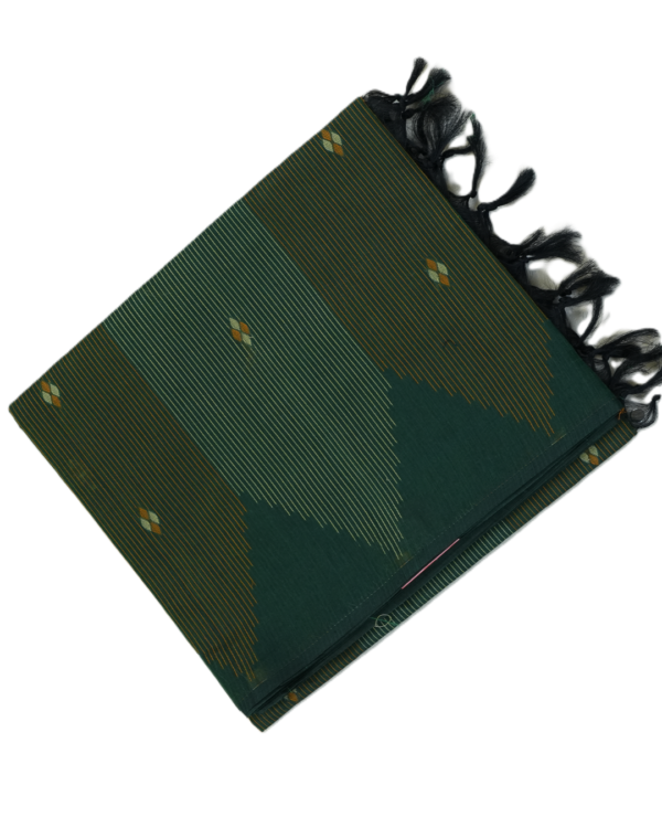 T25 PURE COTTON SAREE - Deep Forest Green with Mustard Yellow & Gold