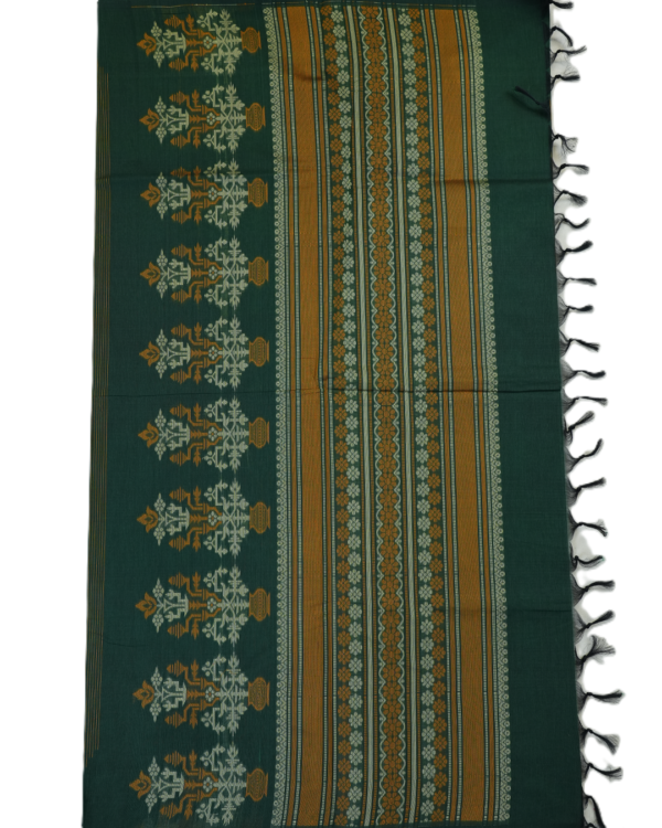 T26 PURE COTTON SAREE - Deep Forest Green with Mustard Yellow & Gold