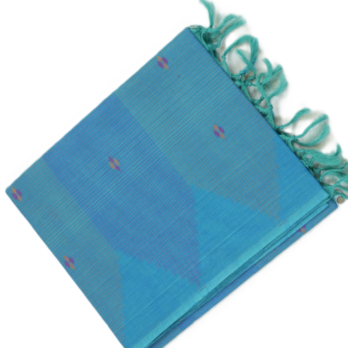 PURE COTTON SAREE - Turquoise Blue with Royal Blue & Purple