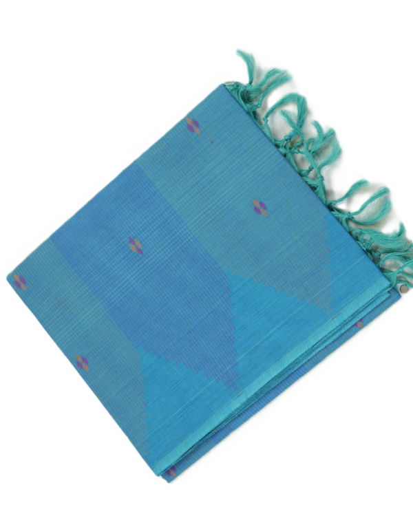 PURE COTTON SAREE - Turquoise Blue with Royal Blue & Purple