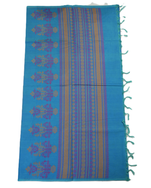 PURE COTTON SAREE - Turquoise Blue with Royal Blue & Purple