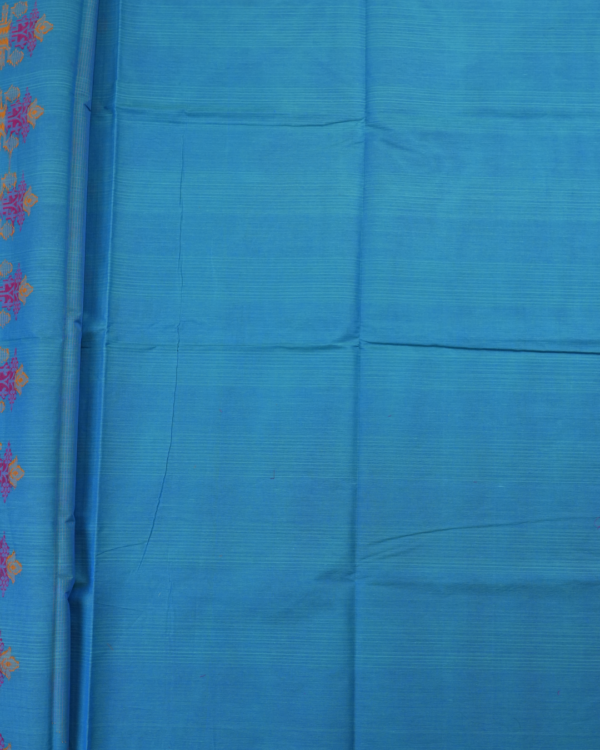 PURE COTTON SAREE - Turquoise Blue with Royal Blue & Purple