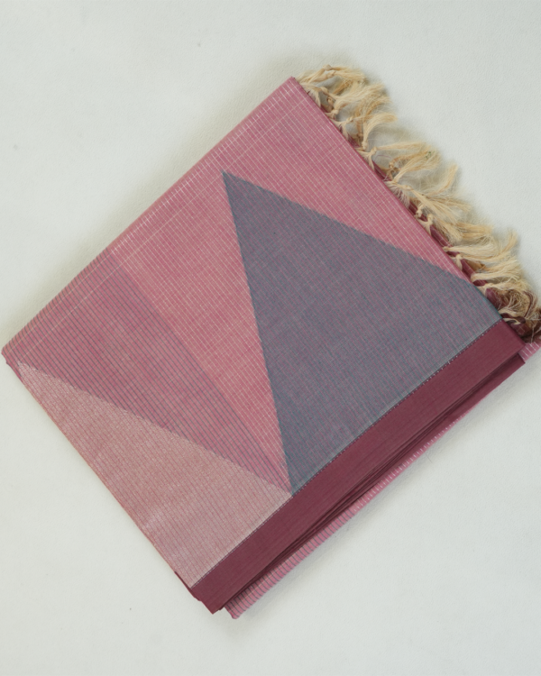 T4 PURE COTTON SAREE - Dusty Rose Pink with Mauve & Wine