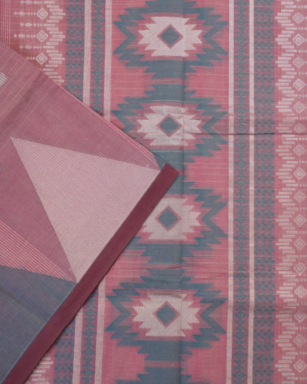 T6 PURE COTTON SAREE - Dusty Rose Pink with Mauve & Wine