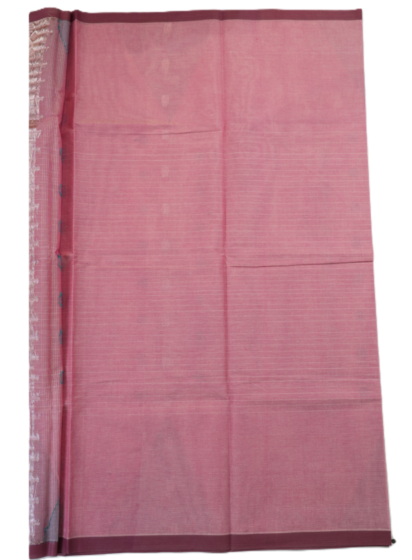 T7 PURE COTTON SAREE - Dusty Rose Pink with Mauve & Wine