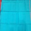 SOFT SILK SAREES - Coral Red with Turquoise Blue