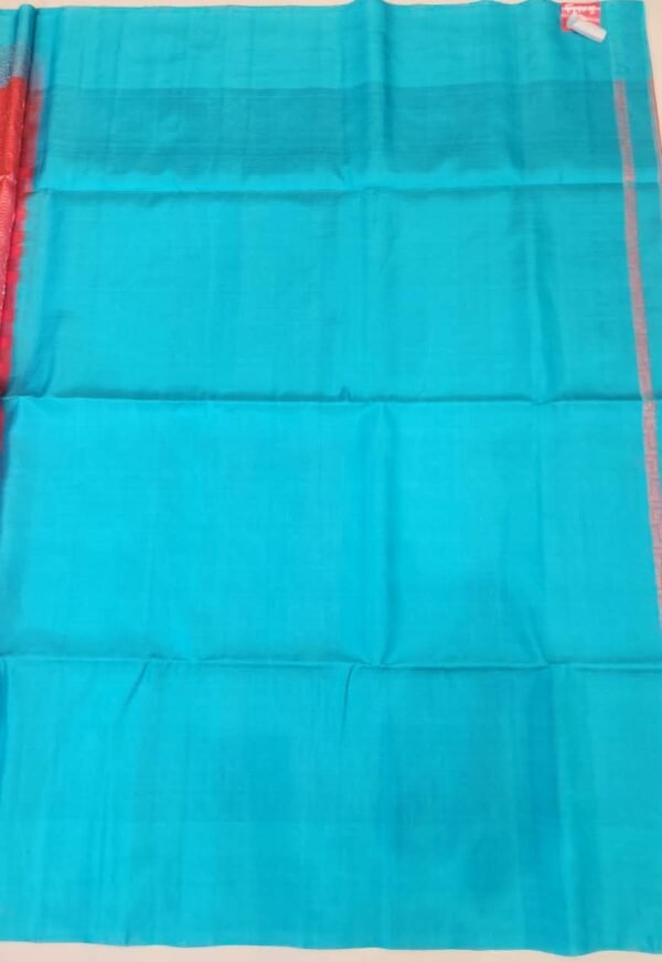 SOFT SILK SAREES - Coral Red with Turquoise Blue