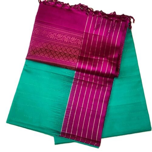 TA23 SOFT SILK SAREES - Teal Green with Magenta Pink & Gold