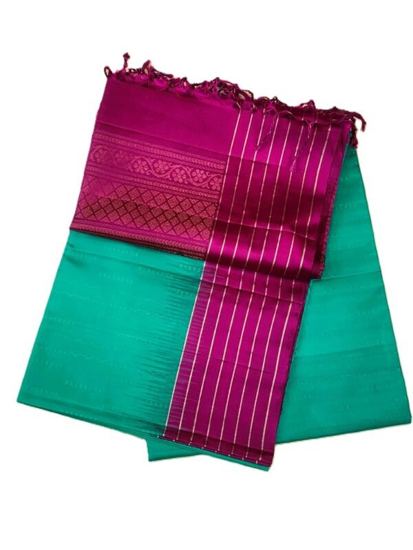 SOFT SILK SAREES - Teal Green with Magenta Pink & Gold
