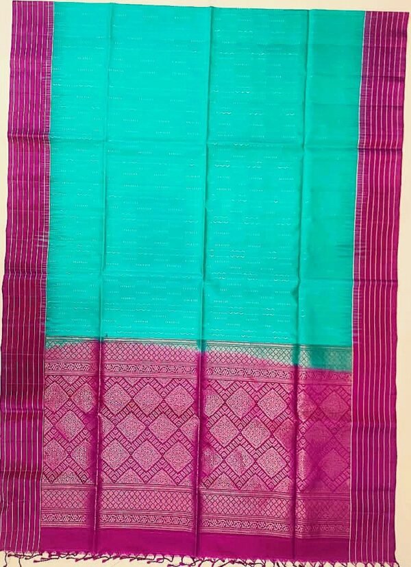 SOFT SILK SAREES - Teal Green with Magenta Pink & Gold