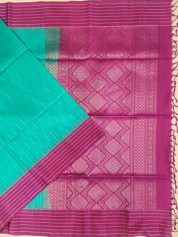 SOFT SILK SAREES - Teal Green with Magenta Pink & Gold