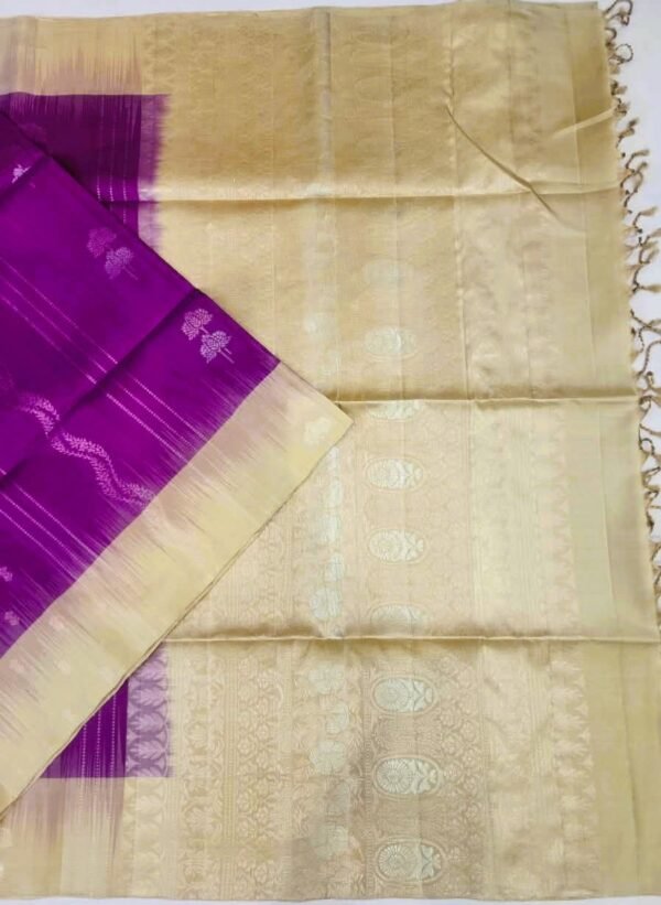 SOFT SILK SAREES - Deep Purple with Antique Gold