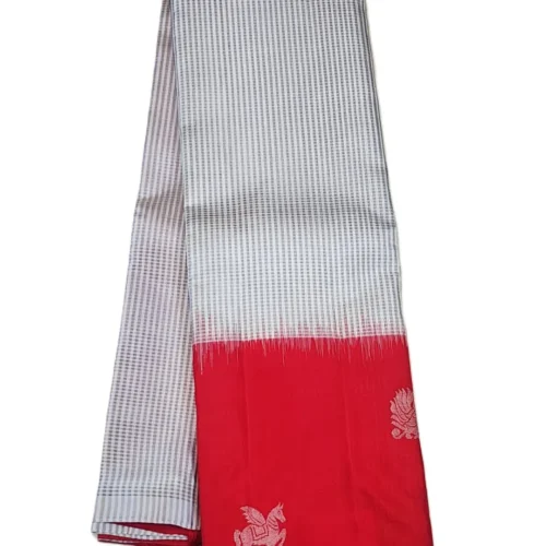 TA51 SOFT SILK SAREE - White & Black Checks with Bright Red Contrast Pallu