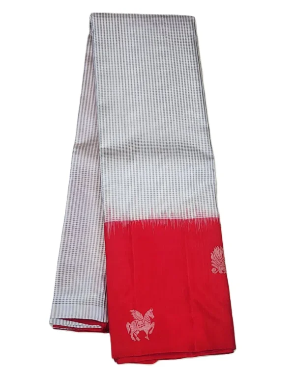 SOFT SILK SAREE - White & Black Checks with Bright Red Contrast Pallu