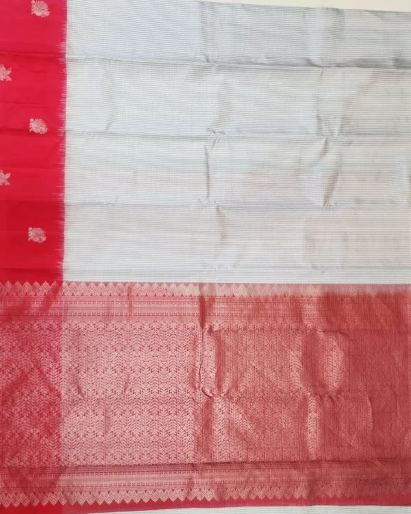 SOFT SILK SAREE - White & Black Checks with Bright Red Contrast Pallu
