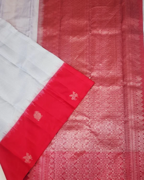 SOFT SILK SAREE - White & Black Checks with Bright Red Contrast Pallu