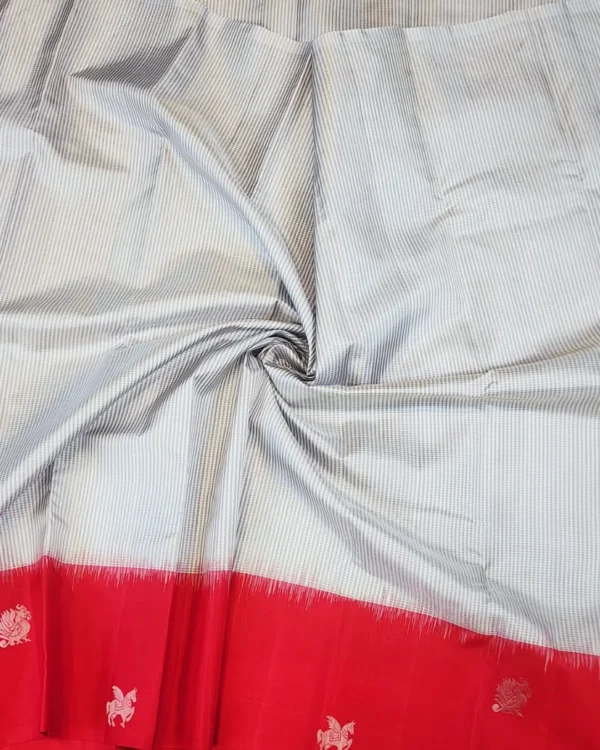 SOFT SILK SAREE - White & Black Checks with Bright Red Contrast Pallu
