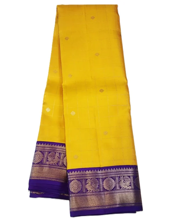 TA55 SOFT SILK SAREE - Golden Yellow with Royal Purple Contrast