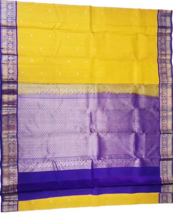 TA56 SOFT SILK SAREE - Golden Yellow with Royal Purple Contrast