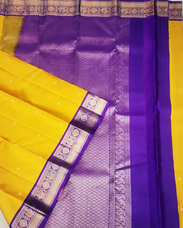 TA57 SOFT SILK SAREE - Golden Yellow with Royal Purple Contrast