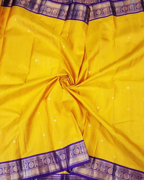 TA58 SOFT SILK SAREE - Golden Yellow with Royal Purple Contrast