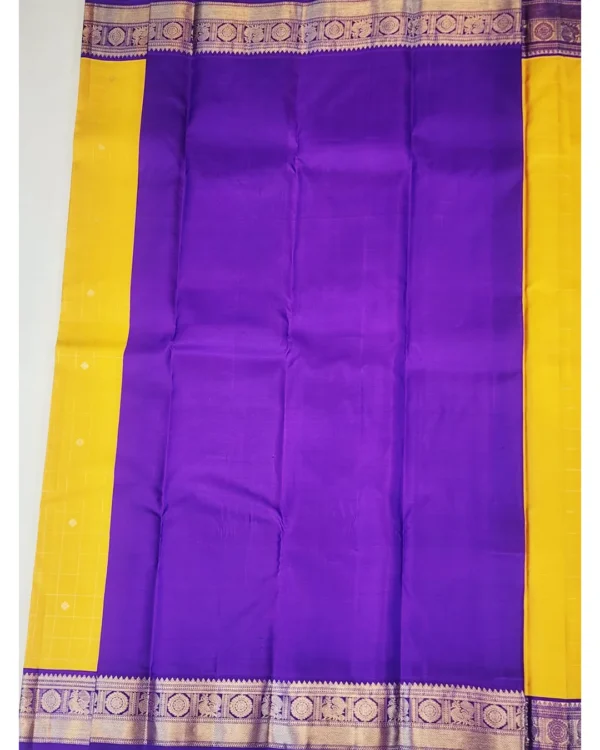 TA59 SOFT SILK SAREE - Golden Yellow with Royal Purple Contrast