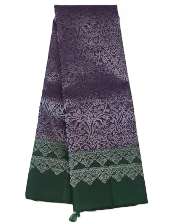 SOFT SILK SAREE - Plum with Dark Bottle Green Contrast