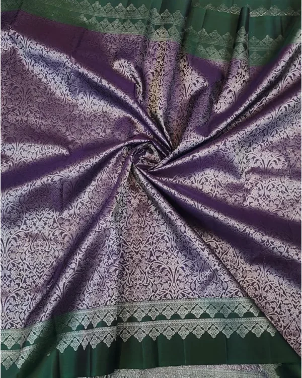 SOFT SILK SAREE - Plum with Dark Bottle Green Contrast