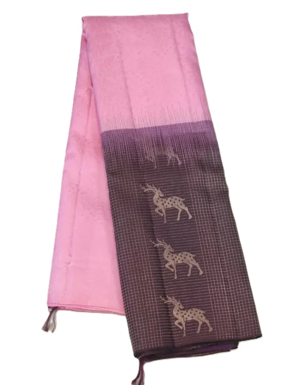 SOFT SILK SAREE - Pastel Baby Pink with Deep Plum