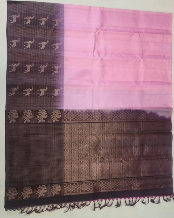 SOFT SILK SAREE - Pastel Baby Pink with Deep Plum