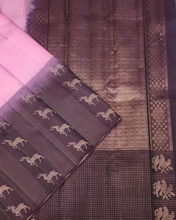 SOFT SILK SAREE - Pastel Baby Pink with Deep Plum