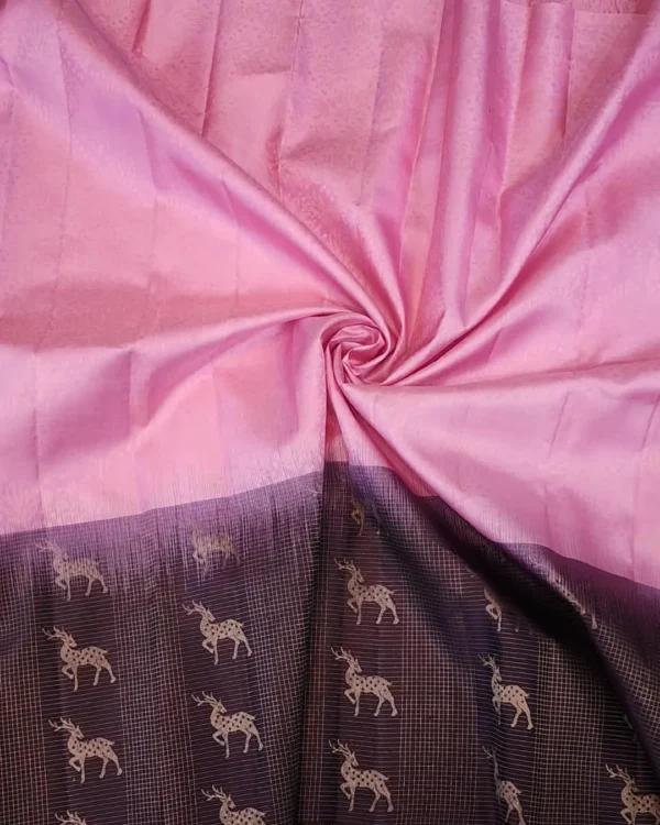 SOFT SILK SAREE - Pastel Baby Pink with Deep Plum