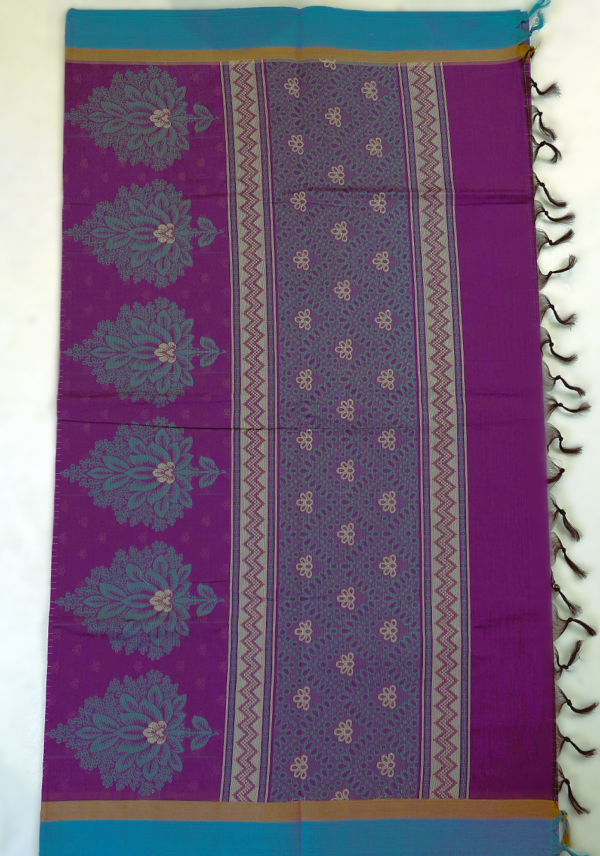 TAMIL10 PURE COTTON - Wine Purple with Sky Blue