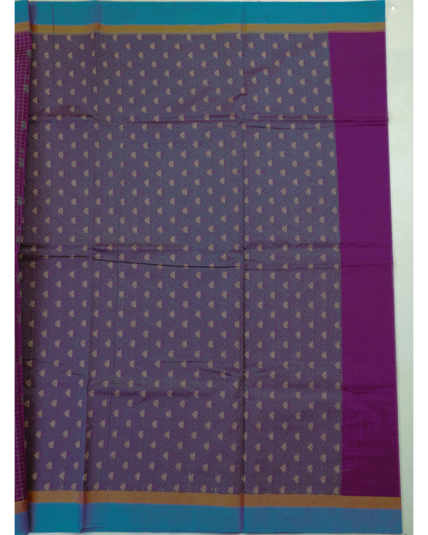 TAMIL12 PURE COTTON - Wine Purple with Sky Blue
