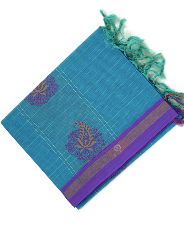 TAMIL5 PURE COTTON - Turquoise Blue with Purple