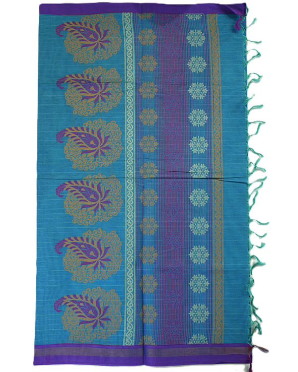 TAMIL6 PURE COTTON - Turquoise Blue with Purple