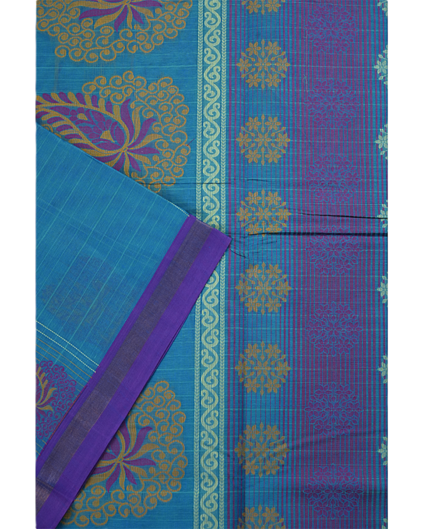 TAMIL7 PURE COTTON - Turquoise Blue with Purple