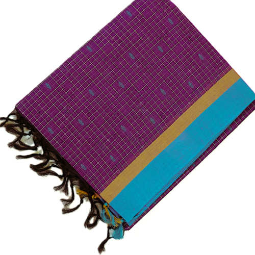 TAMIL9 PURE COTTON - Wine Purple with Sky Blue