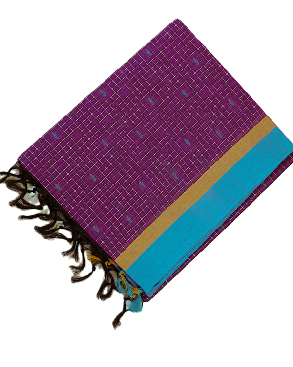 TAMIL9 PURE COTTON - Wine Purple with Sky Blue