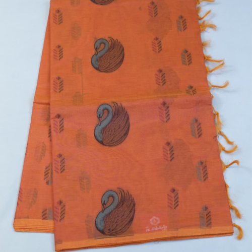 TEST111 PURE COTTON SAREES - Bright Orange