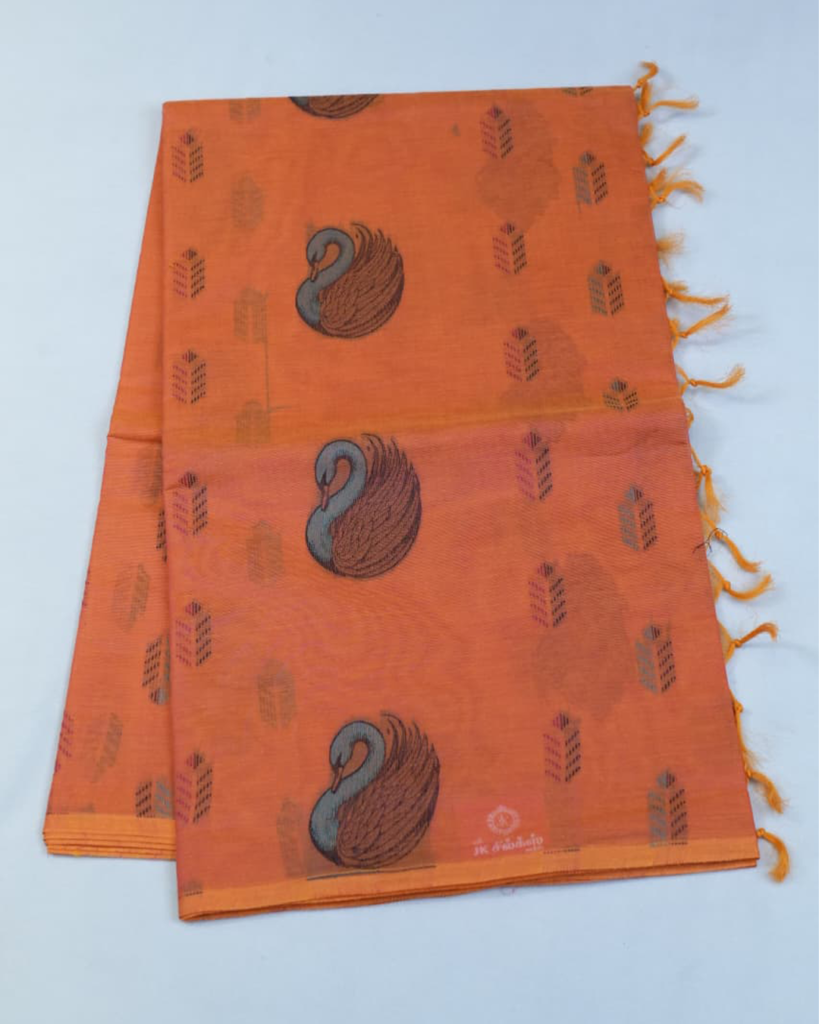 PURE COTTON SAREES - Bright Orange