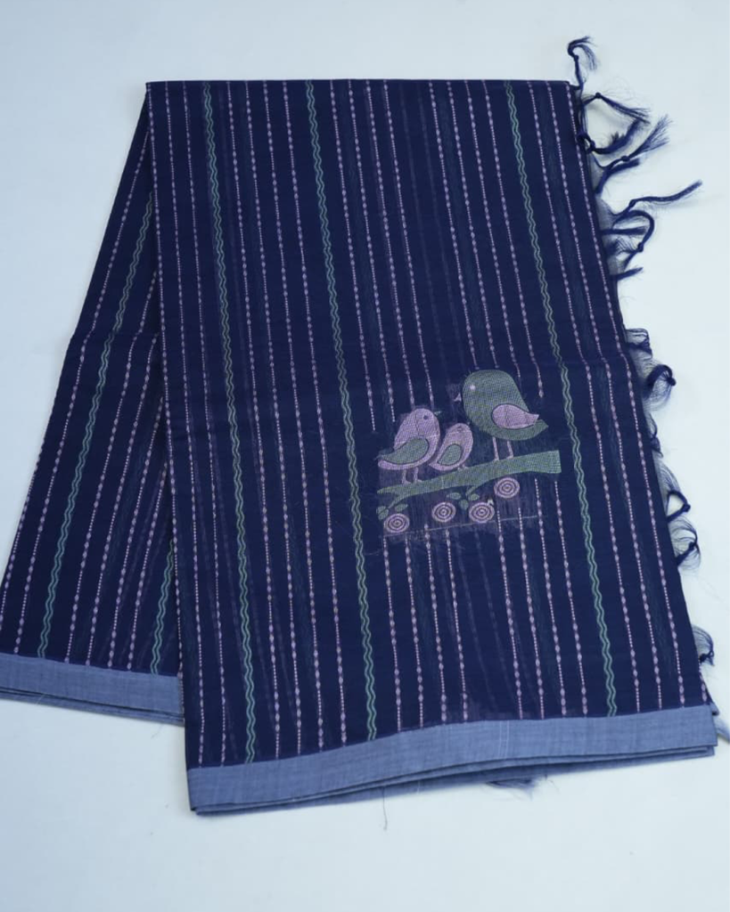 PURE COTTON SAREES - Navy Blue