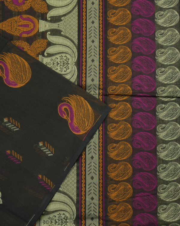 TN2 PURE COTTON SAREE - CHARCOAL BROWN
